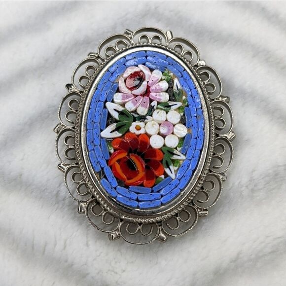 VINTAGE Italian micro mosaic brooch - Picture 1 of 4
